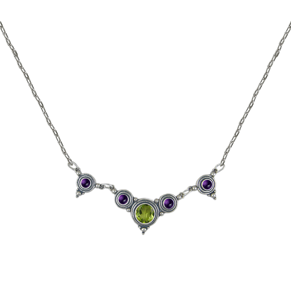 Sterling Silver Gemstone Necklace With Peridot And Amethyst